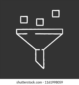 Data filtering system chalk icon. Machine learning process. Data mining. Funnel. Statistics gathering. Isolated vector chalkboard illustrations