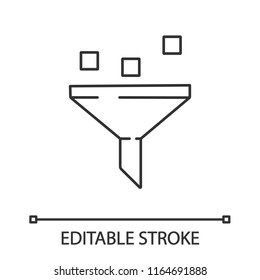 Data Filtering System Linear Icon. Thin Line Illustration. Machine Learning Process. Data Mining. Funnel. Statistics Gathering. Vector Isolated Outline Drawing. Editable Stroke