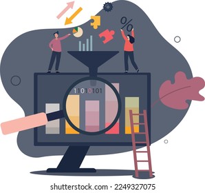 Data filter.Technological artificial intelligence cloud storage content analysis management for digital file coll.flat vector illustration.