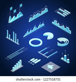 Data Financial Graphs Concept 3d Isometric View Include of Chart, Diagram, Growth Elements and Bar. Vector illustration