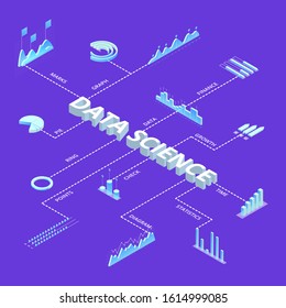 Data Financial Graphs Concept 3d Isometric View Include of Chart, Diagram, Growth Elements and Bar. Vector illustration