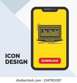 Data, financial, index, monitoring, stock Glyph Icon in Mobile for Download Page. Yellow Background