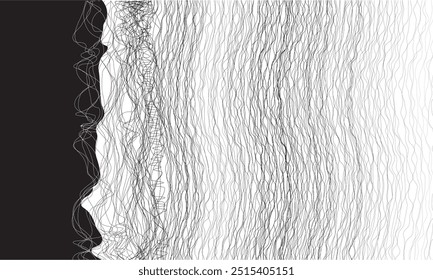 Textura de superfície de linha abstrata do fluxo de dados: ilustração de vetor de linha preto e branco