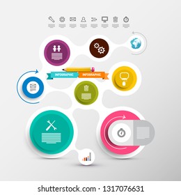 Data Flow Chart. Vector Circle Labels Set with Icons. Infographic Layout. Modern Web Design Company Infographics Presentation.