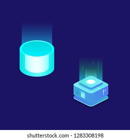 Data flow concept, information technologies, concept of hi tech isometric