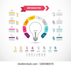 Data Flow Diagram with Bulb and Icons. Vector Infographic Design. Company Infographics Information Concept.