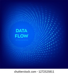 Data Flow. Digital Code. Binary data flow. Big data. Virtual tunnel warp. Coding, programming or hacking concept. Computer science illustration with 1 and 0 symbols repetitions. Vector Illustration.