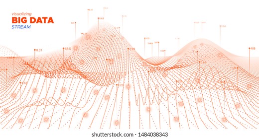Data Flow. Fluid Futuristic Illustration. Industry Concept. Graph Big Data. Fluid Virtual System. Technology Illustration. Orange Science Banner. Vector Big Data. Tech Movement.