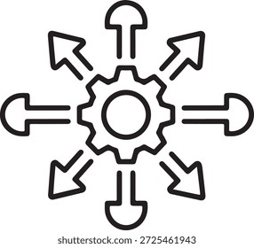 Ícone de fluxo de dados, engrenagem central com setas isoladas no plano de fundo branco, vetor de fluxo de dados, ilustração de fluxo de dados