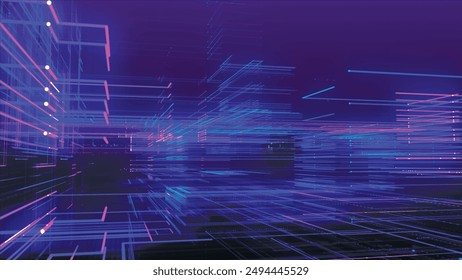 Data flow information. Digital communication concept. Blue futuristic flow. Abstract futuristic sci-fi background with particle and line mesh. Connection and connectivity concept. 3D vector illustrati