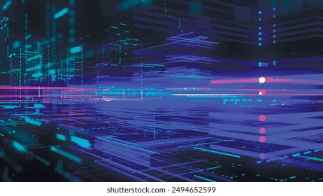 Data flow information. Digital communication concept. Blue futuristic flow. Abstract futuristic sci-fi background with particle and line mesh. Connection and connectivity concept. 3D vector illustrati
