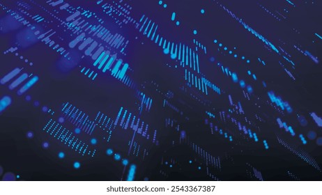 Información de flujo de datos. Concepto de comunicación digital. Abstractas fondo futurista de ciencia ficción con partículas y malla de línea. Código digital de Big Data. Concepto de conexión y conectividad. Vector