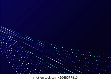 Data flow line dot abstract background with neon color on navy blue background. Futuristic high speed technology effect with copy space.