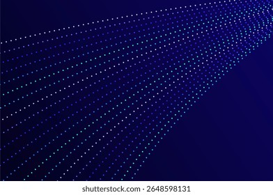 Data flow line dot abstract background with neon color on navy blue background. Futuristic high speed technology effect with copy space.
