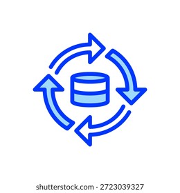 Icono de línea de flujo de datos, símbolo de contorno para dirección de flujo, movimiento de proceso, transferencia de información, secuencia de tubería y conexión dinámica. Icono de signo de Vector.