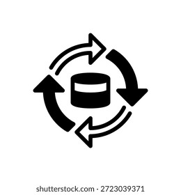 Icono de línea de flujo de datos, símbolo de contorno para dirección de flujo, movimiento de proceso, transferencia de información, secuencia de tubería y conexión dinámica. Icono de signo de Vector.