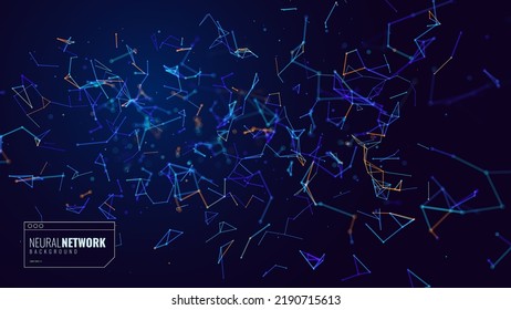 Data Flow Neural Network Technology and Science Background. Abstract Global Network Connections. 3D Dots and Lines.  Blockchain Database. Dot Nodes Connected with Lines. Vector Illustration.