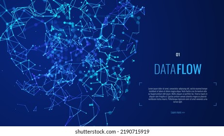 Data Flow Neural Network Technology and Science Background. Abstract Global Network Connections. 3D Dots and Lines.  Blockchain Database. Dot Nodes Connected with Lines. Vector Illustration.