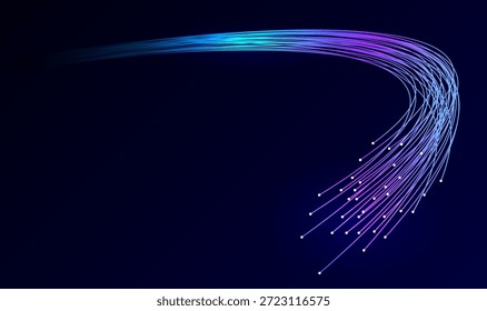 Fluxo de dados em fibra óptica. Ilustração vetorial de um fundo digital abstrato. Cartaz de fibra óptica sobre um fundo escuro.