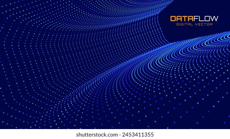 Data Flow Particles Blue 3D Grid Tunnel. Grid Frame Retrowave Background. Tunnel Mesh Backdrop. Abstract Digital Background. Vintage Computer Virtual Reality VR Tunnel Technology Vector Illustration.