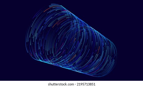 Datenflusspartikel, die sich mit Trails bewegen. Big Data und CyberSecurity High-Tech-Hintergrund. Wissenschaftshintergrund für neuronale Netze. Vektorgrafik.