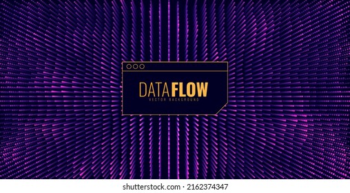 Data Flow Particles Wave with Trendy Text Box Design. Big Data Visualization Particles for Tech or Science Event Flyers, Posters, Banners, Merch. Vector Illustration.