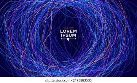 Data Flow Random Connections Abstract Design. Artificial Intelligence Tech Blue Background. Big Data Neural Network Chaos Analytics Lines. Vector Illustration.