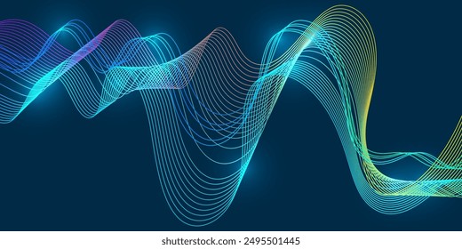 Data flow technological failure concept, vector background illustration with multiple curve lines, blue waves flowing.