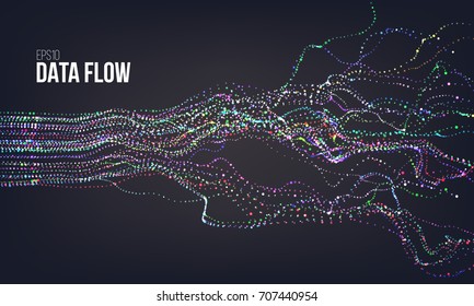 Data flow vector illustration. Digital information noise stream. Blockchain structure calculation