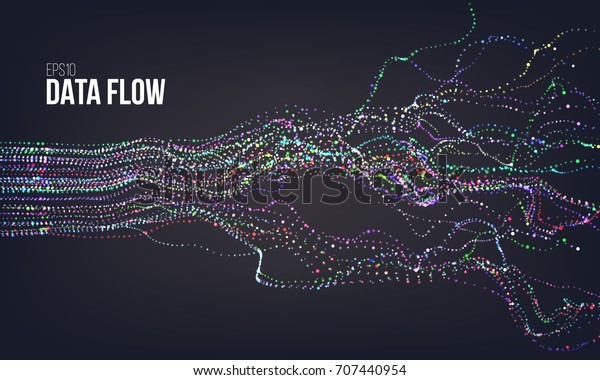 データフローのベクター画像イラスト デジタル情報ノイズストリーム ブロックチェーン構造の計算 のベクター画像素材 ロイヤリティフリー