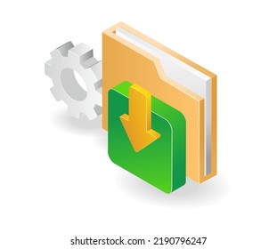 Data in folder in isometric and flat illustration