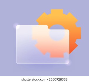 Data folder setting glass morphism icon. Web element vector sign
