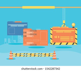 data folder with webpage under cosntruction vector illustration design