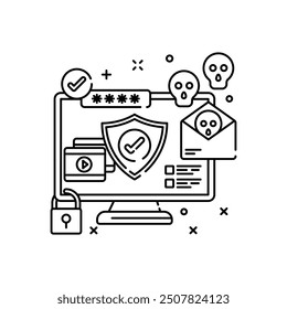 Data Fortress Outline Icon, Vector illustration