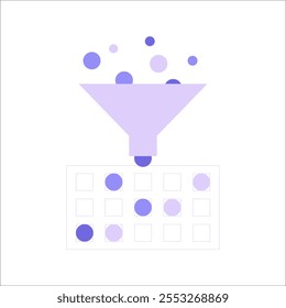 Data Funnel With Filtering Process In Flat Vector Illustration Symbolizing Data Analysis, Filtering, And Optimization, Isolated On White Background.