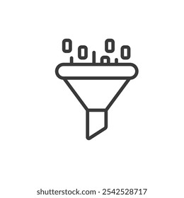 Data Funnel, icon in line design. Funnel, data, flow, conversion, process, analysis, marketing on white background vector. Data Funnel editable stroke icon