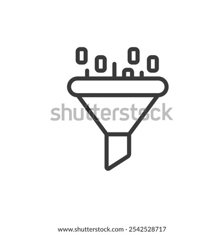 Data Funnel, icon in line design. Funnel, data, flow, conversion, process, analysis, marketing on white background vector. Data Funnel editable stroke icon