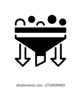 Data Funnel-Liniensymbol, Umrisssymbol für die Lead-Filterung, Konvertierungsoptimierung, Marketinganalyse, Vertriebsverarbeitung und Datensortierung. Vektorsymbol.