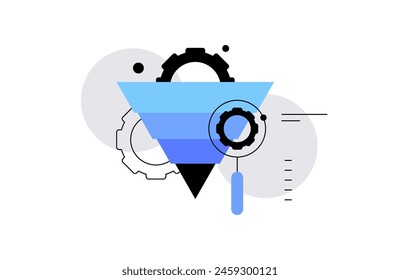 Data funnel and research. Data science concept. Flat illustration. Vector file.