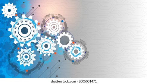 Data future gear wheel,circuit board, Hi-tech digital technology and engineering, digital telecom technology concept. Abstract futuristic on light blue color background EP.1.Hi-tech communication 
