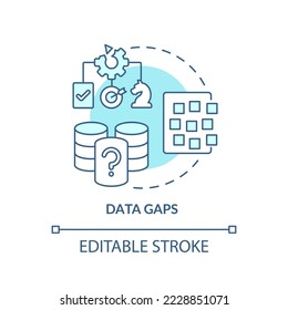 Data gaps turquoise concept icon. Missing information. Database management abstract idea thin line illustration. Isolated outline drawing. Editable stroke. Arial, Myriad Pro-Bold fonts used