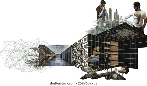 data gather information technology editable vector collage
