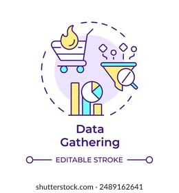 Data gathering multi color concept icon. Cycle of SOP process. Sales and operations planning. Business analytics. Round shape line illustration. Abstract idea. Graphic design. Easy to use article