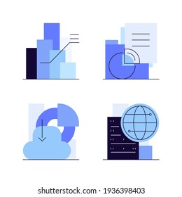 Data and global technologies. Statistics and infographic elements. Set of simple illustrations. Modern icons. Vector file.