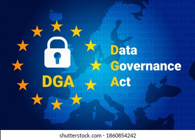 Data Governance Act - DGA. Vector Illustrarion. Europe Union Sign And Map