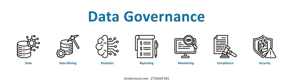 Colección de arte de línea de Anuncio de ícono de gobernanza de datos