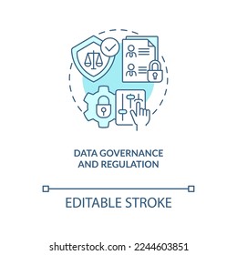 Data governance and regulation turquoise concept icon. Digital technology trend abstract idea thin line illustration. Isolated outline drawing. Editable stroke. Arial, Myriad Pro-Bold fonts used