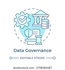 Data Governance Softblue Concept Icon. Einhaltung der Vorschriften, Rechtsrahmen. Runde Liniendarstellung. Abstrakte Idee. Grafikdesign. Benutzerfreundlich in Infografik, Präsentation