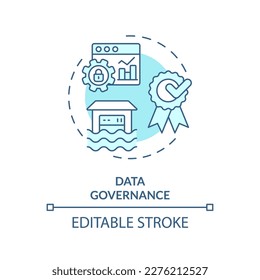 Data governance turquoise concept icon. Regulation and control. Data lakehouse abstract idea thin line illustration. Isolated outline drawing. Editable stroke. Arial, Myriad Pro-Bold fonts used