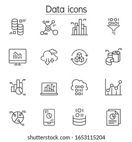 Data, graph, chart, diagram icon set in thin line style